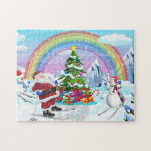 festive Christmas Santa snowman Holiday Jigsaw Puzzle