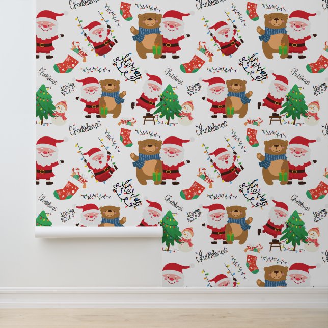 Festive Christmas Santa tiled pattern Wallpaper (Application)