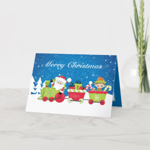 festive Christmas Santa train Holiday Card