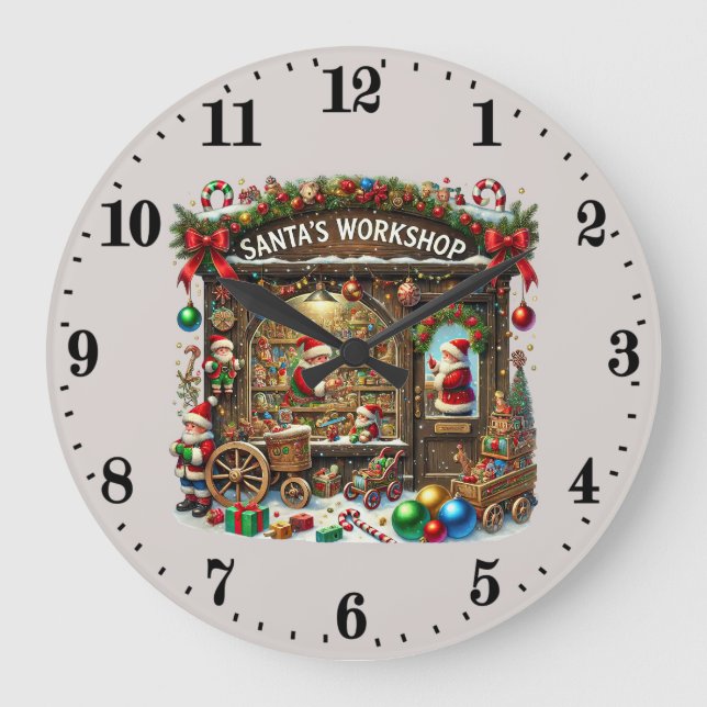 Festive Christmas Santa's workshop  Large Clock (Front)