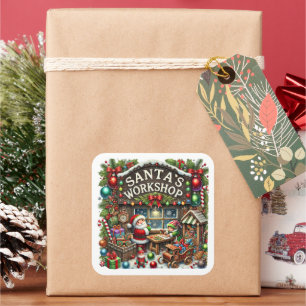 Festive Christmas Santa's workshop Square Sticker