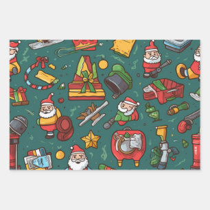 Festive Christmas Santa's Workshop Wrapping Paper Sheet