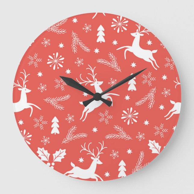 Festive Christmas Seamless Pattern Large Clock (Front)