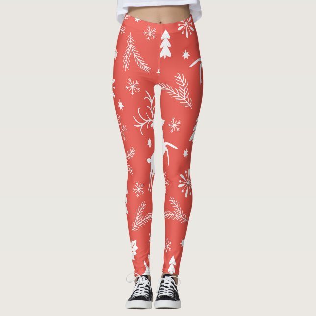 Festive Christmas Seamless Pattern Leggings (Front)