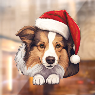 Festive Christmas Shetland Sheepdog  Window Cling