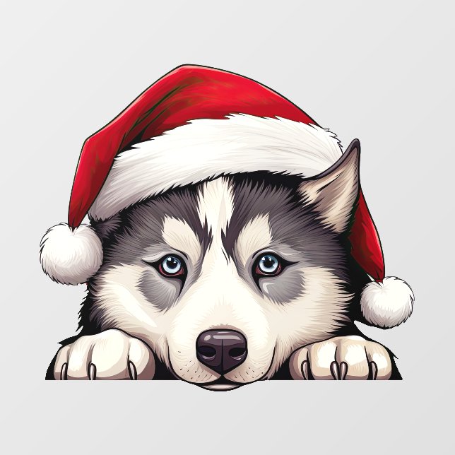 Festive Christmas Siberian Husky Window Cling (Sheet)