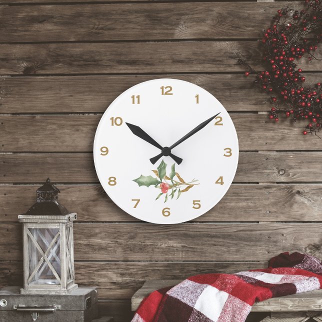 Festive Christmas Simply Botanical Design Round Clock (Creator Uploaded)
