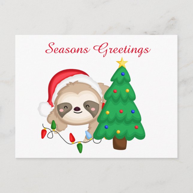 Festive Christmas sloth add greeting Holiday Postcard (Front)