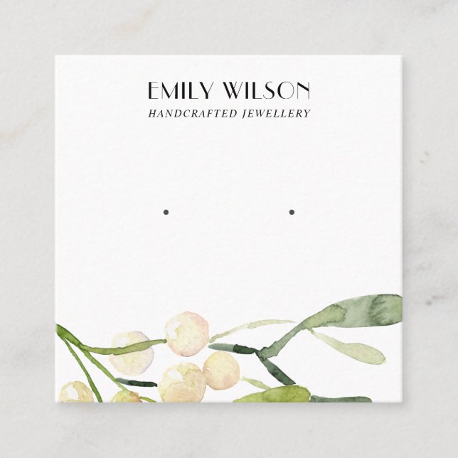 FESTIVE CHRISTMAS SNOW BERRY STUD EARRING DISPLAY SQUARE BUSINESS CARD (Front)