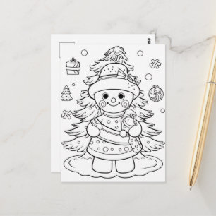 festive Christmas snow woman kid colouring Postcard