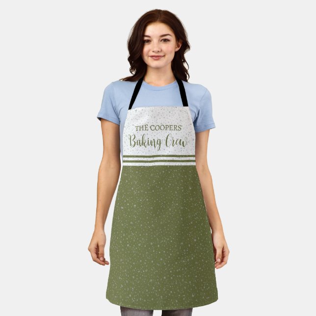 Festive Christmas Snowfall Pattern Green Holiday Apron (Worn)