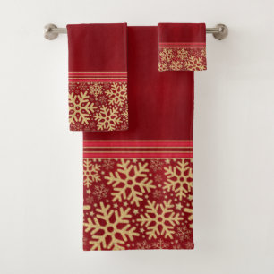 Festive Christmas Snowflake Gold Bath Towel Set