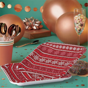 Festive Christmas Snowflake Pattern Paper Plate