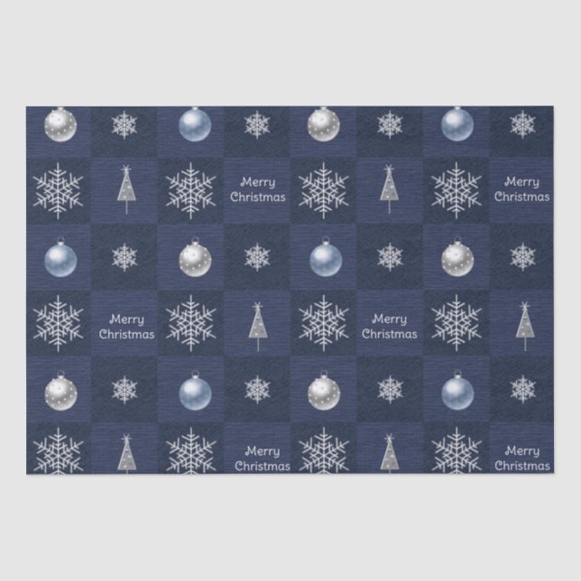 Festive Christmas Snowflakes, Ornaments and Trees Tissue Paper (Front)