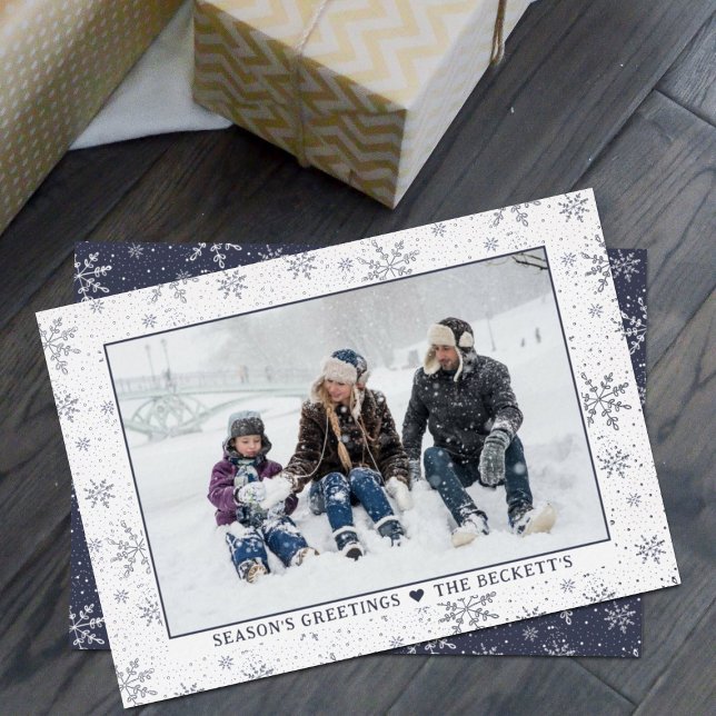 Festive Christmas Snowflakes Photo Real Foil Holiday Card (Creator Uploaded)