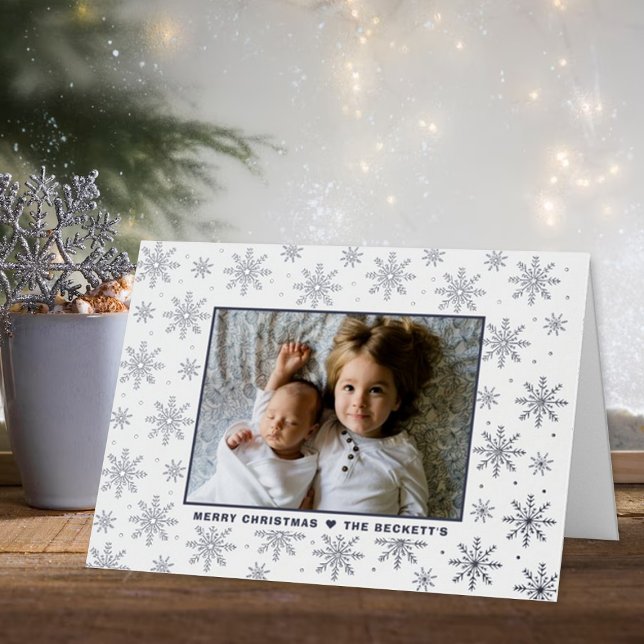 Festive Christmas Snowflakes Photo Real Foil Holiday Card (Creator Uploaded)