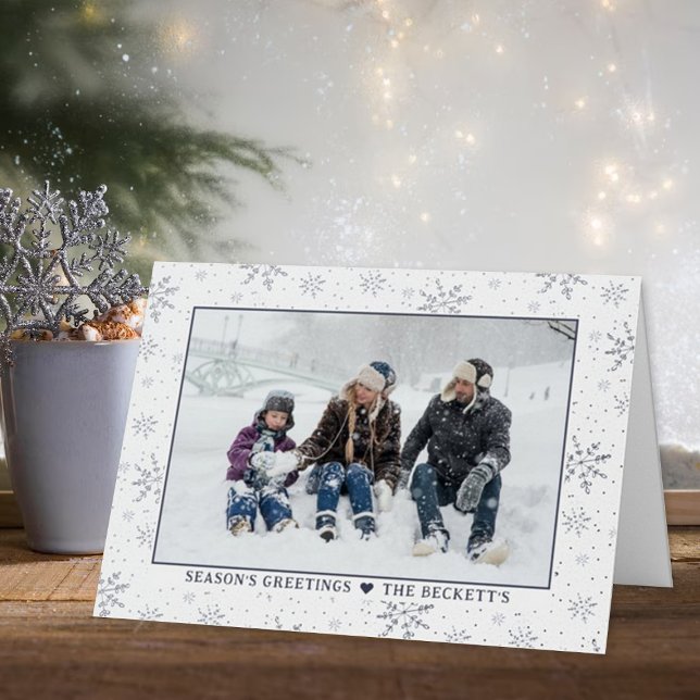 Festive Christmas Snowflakes Photo Real Foil Holiday Card (Creator Uploaded)