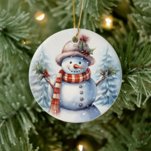 festive Christmas snowman add message Ceramic Ornament