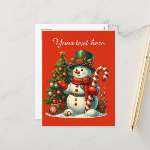 Festive Christmas snowman add message  Holiday Postcard