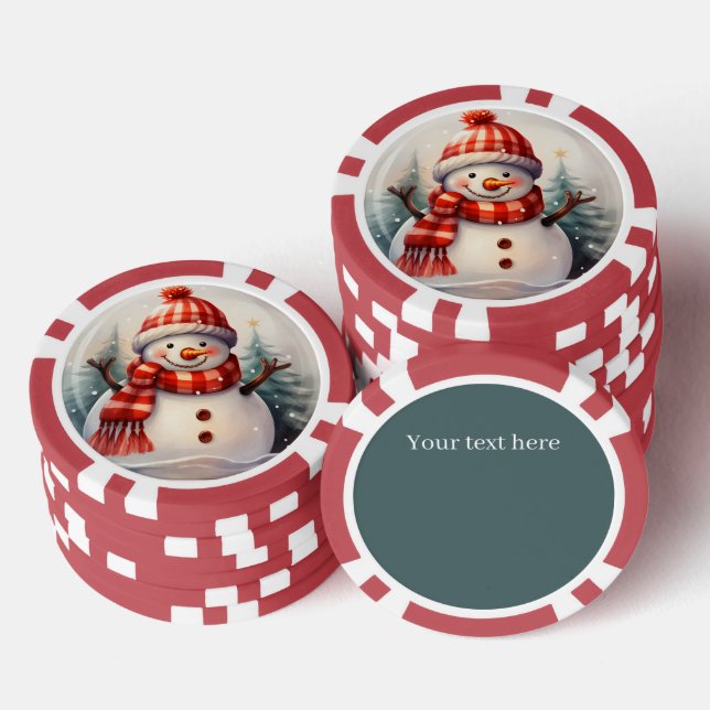 Festive Christmas snowman add text Poker Chips (Stack)