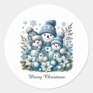 Festive Christmas snowman customizable Classic Round Sticker