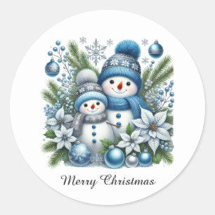 Festive Christmas snowman customizable Classic Round Sticker