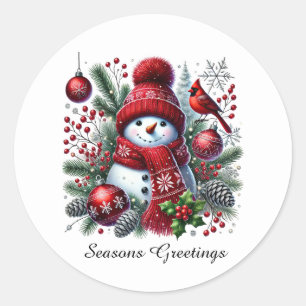 Festive Christmas snowman customizable Classic Round Sticker