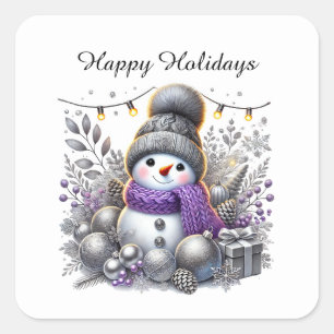Festive Christmas snowman customizable Square Sticker
