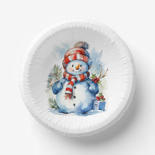 Festive Christmas snowman Holiday party  Paper Plate (Front)