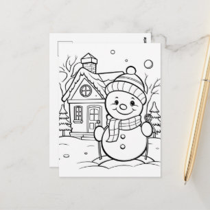Festive Christmas snowman kids colouring  Postcard