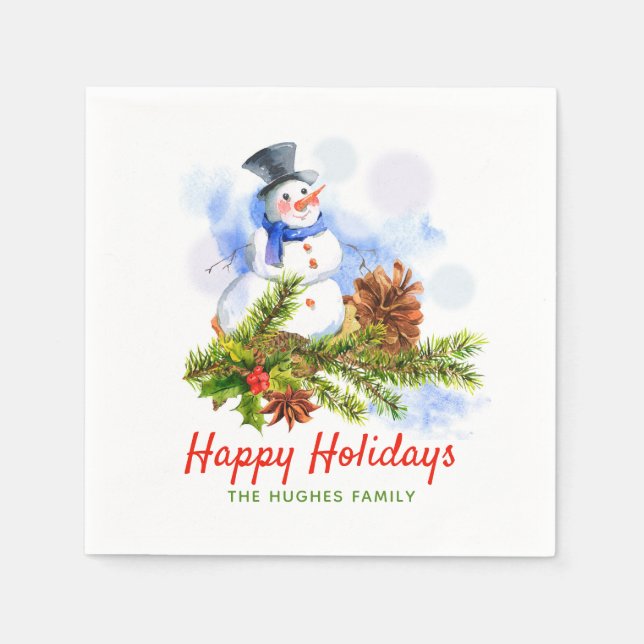 Festive Christmas Snowman Personalized Napkin (Front)