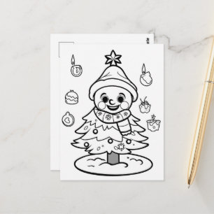 festive Christmas Snowman tree kid colouring Postcard
