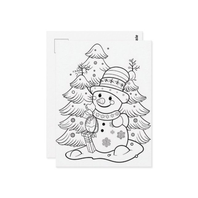 festive Christmas Snowman tree kid colouring  Postcard (Front/Back In Situ)
