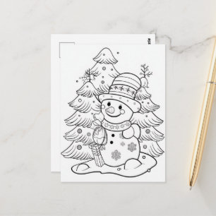 festive Christmas Snowman tree kid colouring Postcard