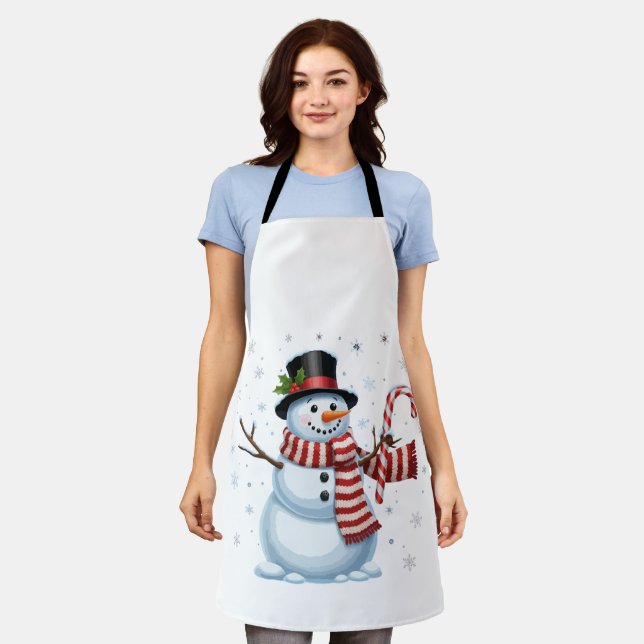 Festive Christmas Snowman with Candy Cane & Top  Apron (Worn)
