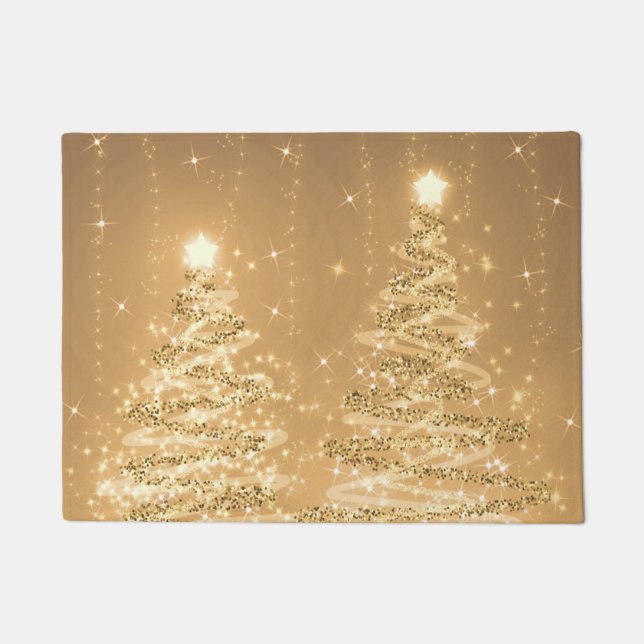 Festive Christmas Sparkling Trees Copper Doormat (Front)