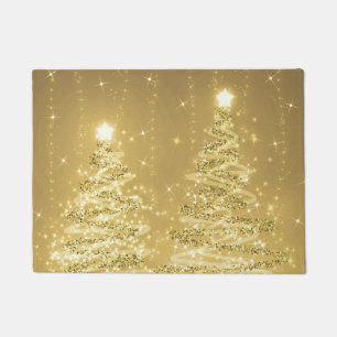 Festive Christmas Sparkling Trees Gold Doormat