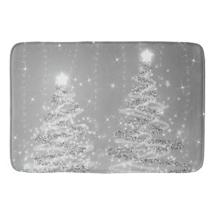 Festive Christmas Sparkling Trees Silver Bath Mat