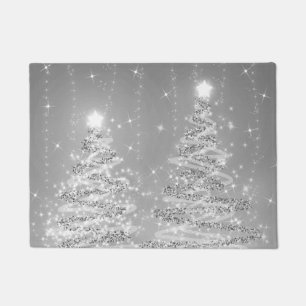 Festive Christmas Sparkling Trees Silver Doormat