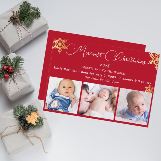 Festive Christmas Star Photo Baby Birth Announcing Holiday Card (Creator Uploaded)