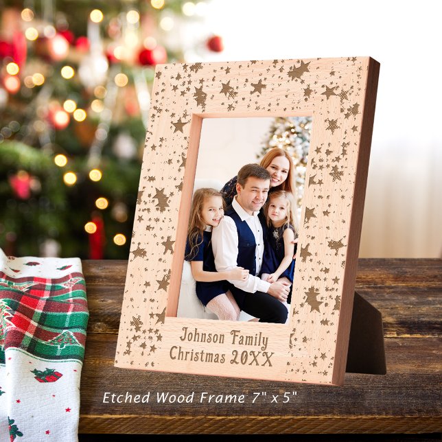Festive Christmas Stars Family Name 5x7 Wooden Etched Frames (Festive Christmas Stars Family Name Wooden Etched Frame)