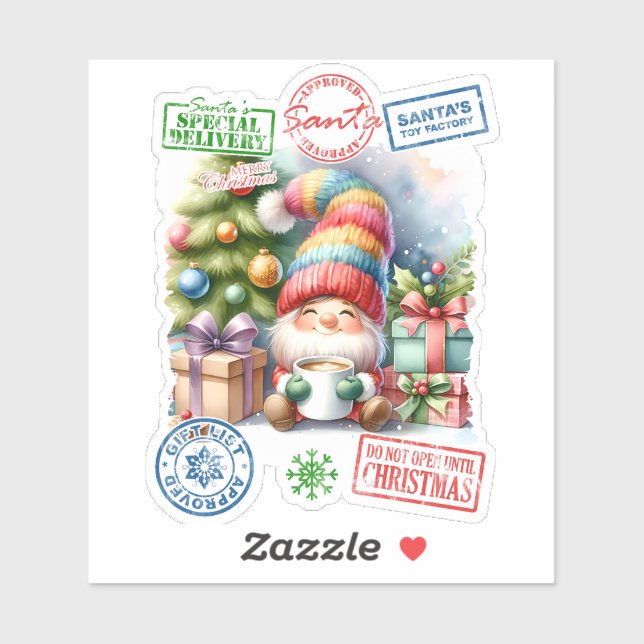 Festive Christmas Sticker Featuring a Cheerful Elf (Sheet)