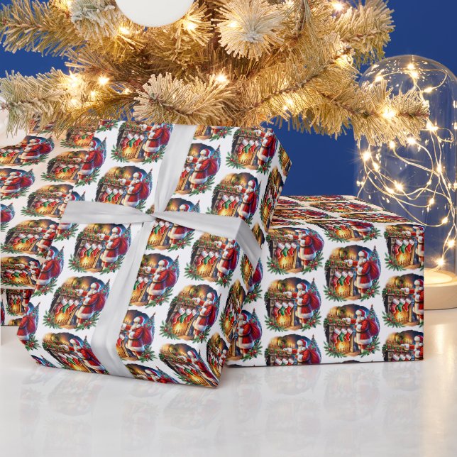 Festive Christmas stocking Santa tiled pattern  Wrapping Paper (Holidays)