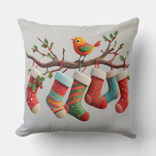 Festive Christmas Stockings Hung with Holly Throw Pillow