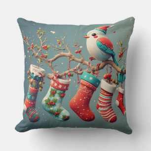 Festive Christmas Stockings Hung with Holly Throw Pillow