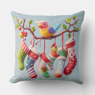 Festive Christmas Stockings Hung with Holly Throw Pillow
