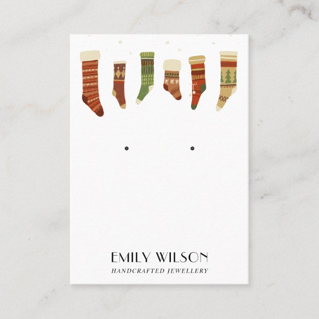 FESTIVE CHRISTMAS STOCKINGS STUD EARRING DISPLAY BUSINESS CARD (Front)