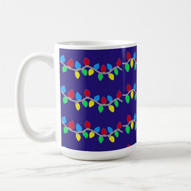 Festive Christmas String Lights on Blue Coffee Mug (Left)