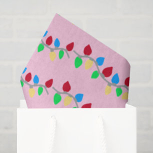 Festive Christmas String Lights on Pink Tissue Paper