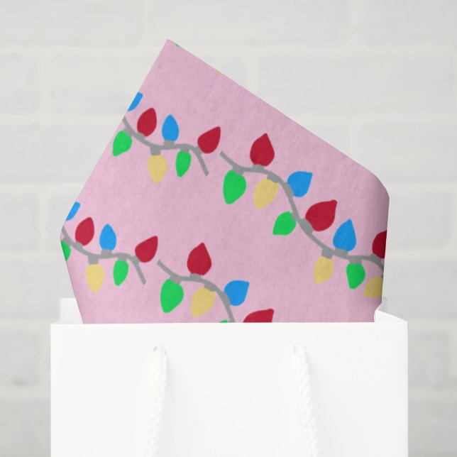 Festive Christmas String Lights on Pink Tissue Paper (Gift Bag)